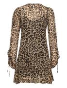 Flared-Sleeved Leopard-Print Dress Lyhyt Mekko Brown Mango