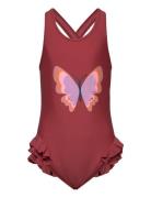 Swimsuit W. Application Uimapuku Uima-asut Brown Color Kids