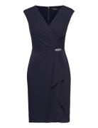 Str Matte Jersey-Cktl Dress W/ Trim Lyhyt Mekko Navy Lauren Ralph Laur...