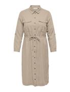 Carcaro Ls Linen Shirt Dress Wvn Polvipituinen Mekko Beige ONLY Carmak...