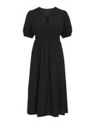 Vikansa 2/4 V-Neck Midi Smock Dress/Ka Polvipituinen Mekko Black Vila