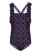 Swimsuit W. Frills, Aop Uimapuku Uima-asut Blue Color Kids