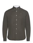 Oxford Stretch Plain L/S Tops Shirts Casual Khaki Green Clean Cut Cope...