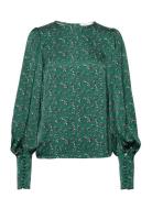 Rina Balloon Sleeve Blouse Tops Blouses Long-sleeved Green Malina