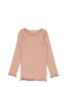 Rib T-Shirt Lace Ls Tops T-shirts Long-sleeved T-shirts Pink Wheat