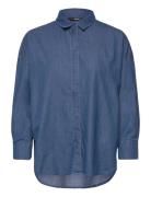 Cotton Denim Blouse Tops Shirts Long-sleeved Blue Esprit Collection