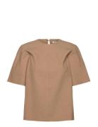 Jay Heavy Drapy Top Tops T-shirts & Tops Short-sleeved Brown Wood Wood