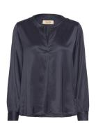 Mmenfa Satin Blouse Tops Blouses Long-sleeved Navy MOS MOSH