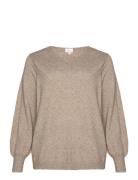 Caribi Ls Reversible V-Neck Knt Tops Knitwear Jumpers Beige ONLY Carma...