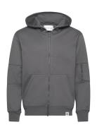 Woven Tab Zip Through Hoodie Tops Sweat-shirts & Hoodies Hoodies Grey ...