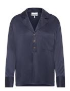 Washed Satin Tops Shirts Long-sleeved Navy Ganni