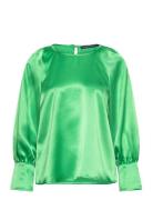 Adora Satin Top Tops Blouses Long-sleeved Green French Connection