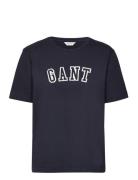 Rel Logo C-Neck T-Shirt Tops T-shirts & Tops Short-sleeved Blue GANT