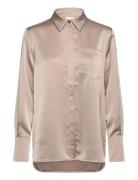 D6Louda Button Up Long Shirt Tops Shirts Long-sleeved Beige Dante6