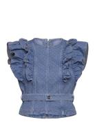 Druna Tops Blouses Sleeveless Blue Custommade