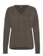 Cukajsa Ls Vn T-Shirt Tops T-shirts & Tops Long-sleeved Khaki Green Cu...