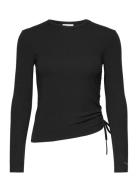 Modal Rib Gathered Ls Tee Tops T-shirts & Tops Long-sleeved Black Calv...