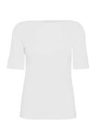 Stretch Cotton Boatneck Tee Tops T-shirts & Tops Short-sleeved White L...