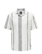 Onscaiden Life Stripe Linen Resort Noos Tops Shirts Short-sleeved Whit...