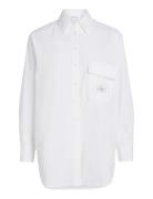 Long Cotton Utility Ls Shirt Tops Shirts Long-sleeved White Calvin Kle...