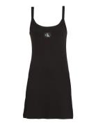 Woven Label Rib Tank Dress Lyhyt Mekko Black Calvin Klein Jeans