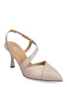 Pointed Diagonal Shoes Heels Pumps Classic Beige Apair