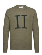 Encore Intarsia Recycled Knit Tops Knitwear Round Necks Khaki Green Le...