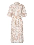 Rel Palm Print Linen Shirt Dress Polvipituinen Mekko Beige GANT