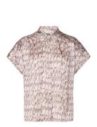 D6Cecily Python Printed Shirt Tops Shirts Short-sleeved Beige Dante6