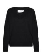 Slfmaline Ls Knit V-Neck Noos Tops Knitwear Jumpers Black Selected Fem...