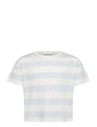 Striped Cotton T-Shirt Tops T-shirts Short-sleeved Blue Mango