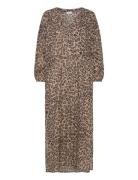 Dress With Placket In Leo Print Polvipituinen Mekko Brown Coster Copen...