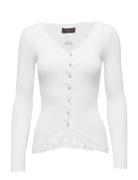 Rwbabette Silk Ls V-Neck Lace Cardi Tops Knitwear Cardigans White Rose...