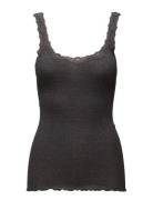 Silk Top W/ Lace Tops T-shirts & Tops Sleeveless Black Rosemunde