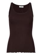 Rwbelle U-Neck Strap Elastic Top Tops T-shirts & Tops Sleeveless Brown...