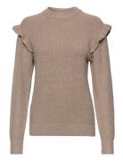 Objmalena L/S Ruffle Pullover Tops Knitwear Jumpers Beige Object