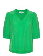 Ayame V-Neck Short Sleeve Blouse Tops Blouses Short-sleeved Green Minu...