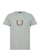 Flocked Laurel Wreath Tee Tops T-shirts Short-sleeved Blue Fred Perry