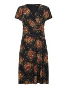 Floral Stretch Jersey Surplice Dress Polvipituinen Mekko Black Lauren ...