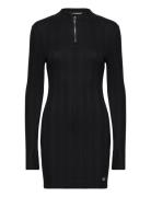 Variegtaed Rib Half Zip Ls Dress Lyhyt Mekko Black Calvin Klein Jeans