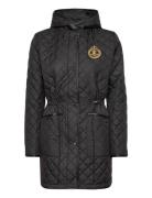 Crest-Patch Diamond-Quilted Hooded Coat Tikkitakki Black Lauren Ralph ...