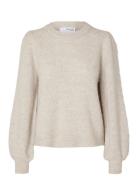 Slflulu Ls Knit Rib O-Neck Noos Tops Knitwear Jumpers Beige Selected F...