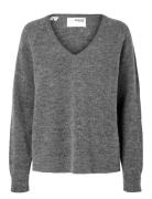 Slflulu New Ls Knit V-Neck B Noos Tops Knitwear Jumpers Grey Selected ...