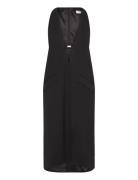 Tailored Wool V-Neck Dress Polvipituinen Mekko Black Filippa K