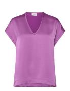 D6Luiza Satin V-Neck Top Tops Blouses Short-sleeved Purple Dante6