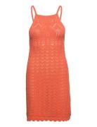 Halter-Neck Knitted Dress Lyhyt Mekko Orange Mango