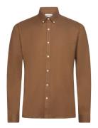 Yarn Dyed Oxford Superflex Shirt L/ Tops Shirts Casual Brown Lindbergh