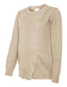 Mlnewanne Iris L/S Knit Top 2F Tops Knitwear Jumpers Beige Mamalicious