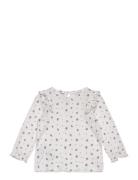 Ruffles Printed Blouse Tops T-shirts Long-sleeved T-shirts White Mango