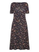 Floral Stretch Cotton Midi Dress Polvipituinen Mekko Navy Lauren Ralph...